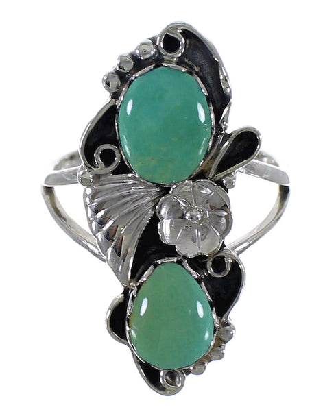Genuine Sterling Silver Flower Southwest Turquoise Ring Size 8-1/2 RX60211
